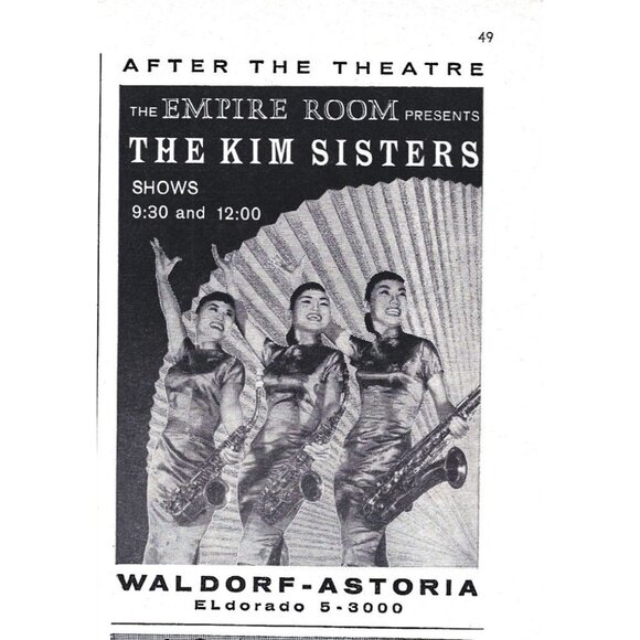 Empire Room Presents  Kim Sisters After The Theatre 1960s Vintage Print Ad - Picture 1 of 2